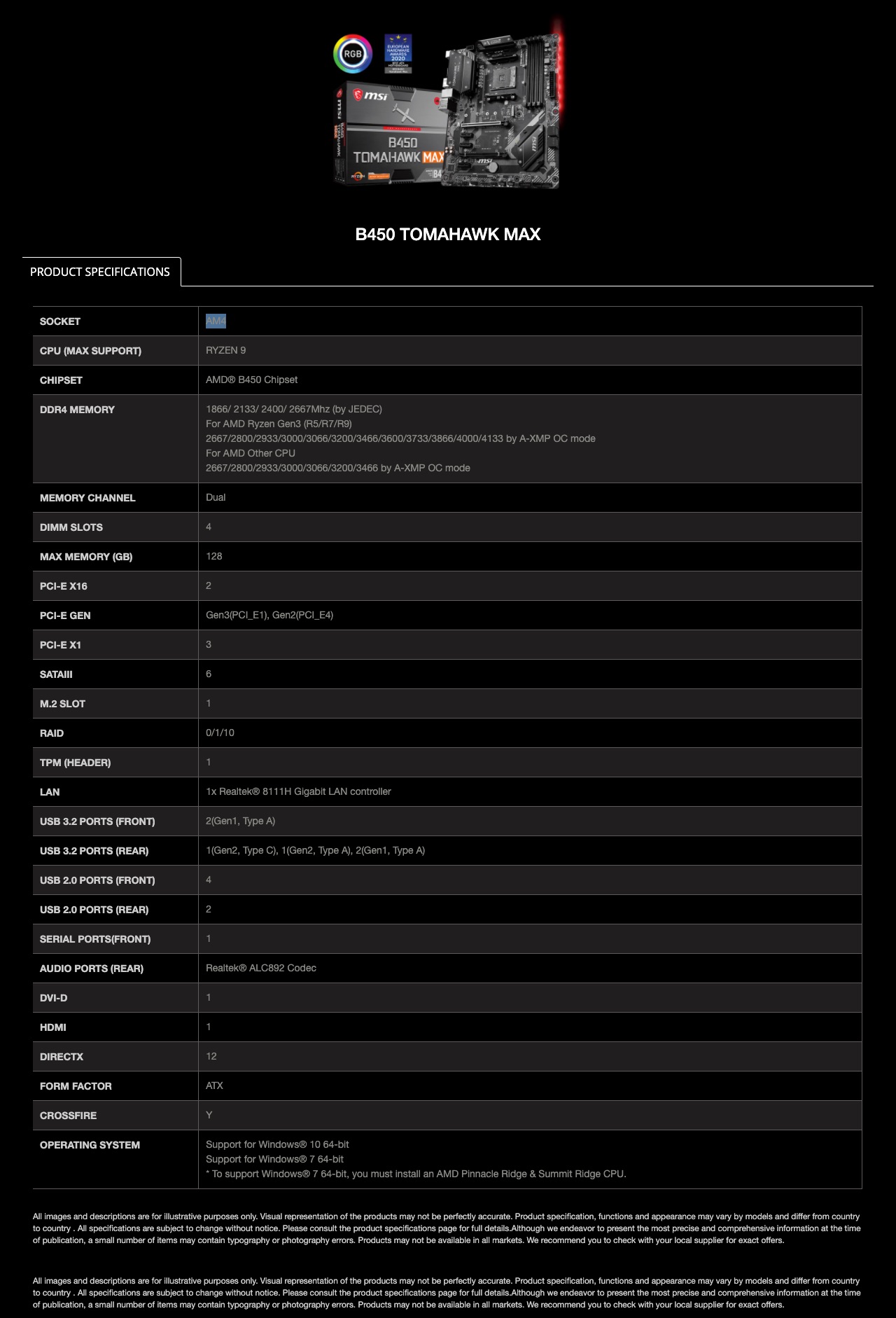 MSI B450 TOMAHAWK MAX AM4 ATX Motherboard – F 1Tech Computers